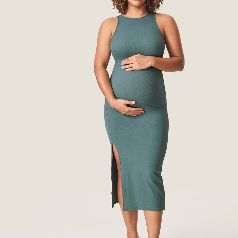 NEW Momanda SMALL Midnight Emerald Ribbed Maternity Dress